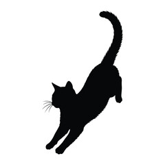 Black Cat Silhouette: A sleek silhouette of a stretching cat, captured in mid-action. with minimalist grace.