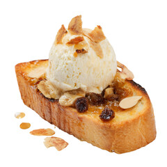 Delicious toast with ice cream transparent background food photography culinary art close-up