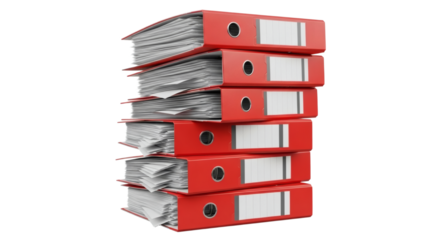 Overloaded Red Ring Binders Stacked Documents and Excessive Bureaucracy. clipping path. Business concept.
