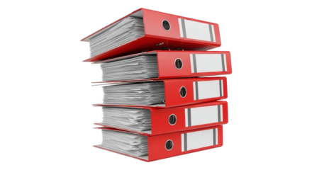 Overloaded Red Ring Binders Stacked Documents and Excessive Bureaucracy. clipping path. Business concept.