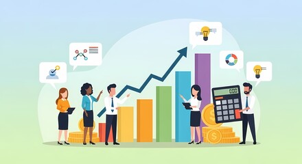 Business Growth Team Charts Success Analysis and Financial Planning
