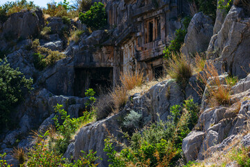 Ruins of Ancient City of Myra with Iconic Lycian Rock Tombs, Near Demre, Turkey