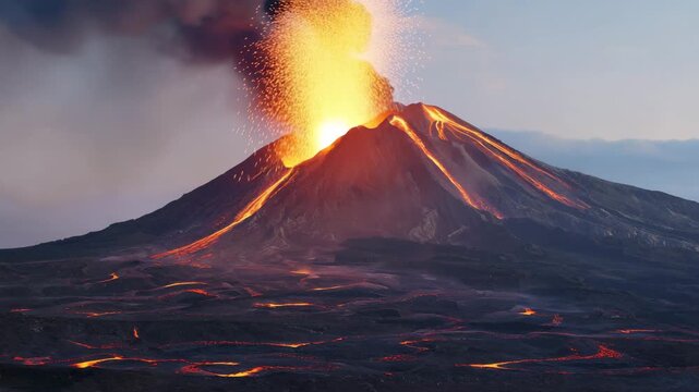An eruption of a volcano