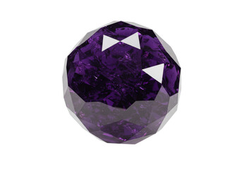 Isolated faceted gem material with polished surface of amethyst in roundish shape