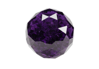 Isolated faceted gem material with polished surface of amethyst in roundish shape