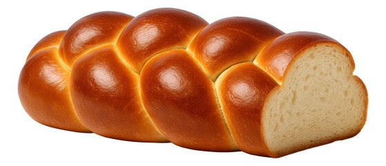 A freshly baked braided brioche loaf with a glossy golden-brown crust and soft interior.