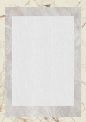 Rectangular white frame with marble texture border on a beige marbled background