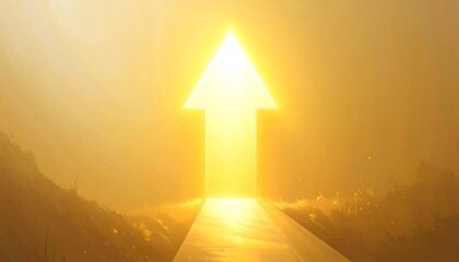 An illuminated upward-pointing arrow symbolizes a path forward. A road winds toward the light, conveying purpose and opportunity, bathed in warm tones