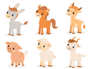 Cute Farm Animals Clipart. Kids Farm Illustration Set