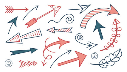 Hand-drawn arrow collection featuring various styles and colors perfect for design projects needing 