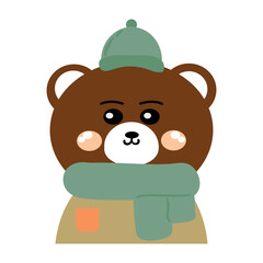 Cute drawing cartoon cute bear wearing a scarf. cute, animal, drawing,doodle, sticker for autumn vibes