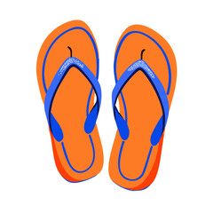 Bright Orange and Blue Flip Flops or Thong Sandals Vector Illustration