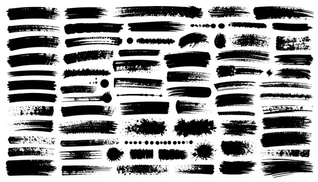 Collection of black paintbrush strokes and splatters on white background