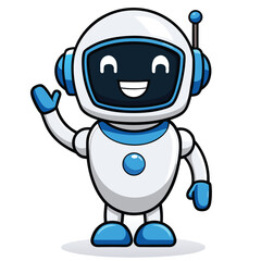 Happy robot waving friendly AI character digital illustration cheerful greeting