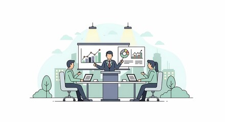 Business Presentation Meeting, Data Analysis and Graph Report Illustration