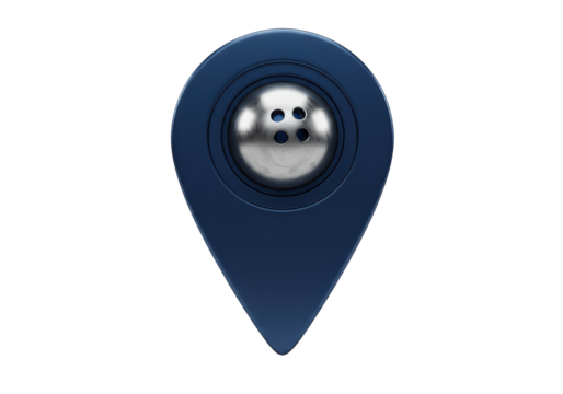 Isolated map pointer with metallic button, blue pin for location, travel, place, mark, GPS