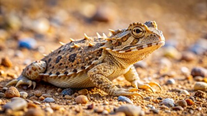 A Horned Lizard Basking in the Warm Desert Sun, Its Spiky Skin Camouflaged Amongst the Pebbles