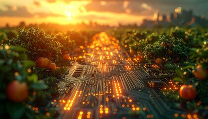 Green Technology Concept with Plants Growing on Circuit Board