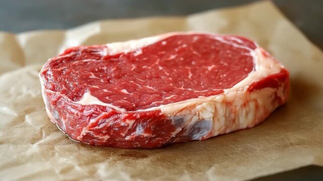 Fresh juicy piece of red meat on the cooking table in the kitchen