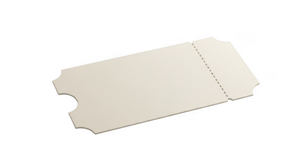 A blank white ticket with a perforated edge on a transparent background