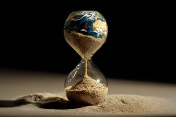Planet Earth Encased in Hourglass with Time Draining Away