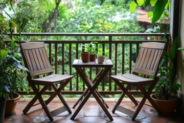 Obraz premium Outdoor terrace with wooden chairs