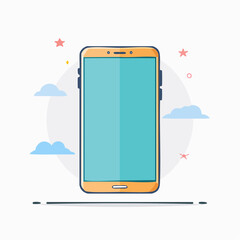 Orange Smartphone with Teal Screen and Cloud Background