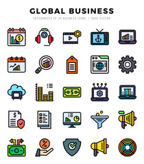 Global Business. Lineal Color icons Pack. vector illustration.