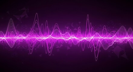 Abstract purple waveform illustration with dynamic lines and glowing effects on a dark background