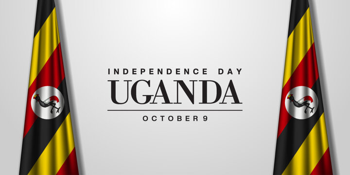 October 9 is Uganda Independence Day. Two Uganda flag. Suitable for posters, banners, and social media. White background.