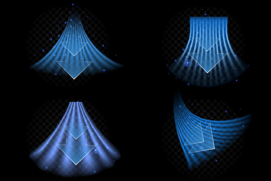 Set of cold airflow streams with arrow on white background. Illustration for air conditioning and heating systems.