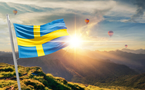 Sweden flag waving in beautiful scenery. Sweden national flag for independence day.