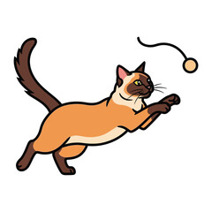 Obraz premium Playful Siamese Cat: A lively Siamese cat, poised mid-air in pursuit of a dangling toy, its movements exude a sense of playful energy and anticipation.