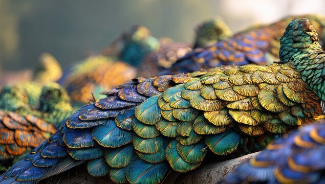 Close-up of vibrant bird feathers - Powered by Adobe