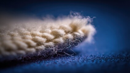 Close-up of cream-colored fabric edge on dark blue fabric