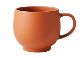 Isolated ceramic mug, orange color, with handle, for coffee, tea, or warm beverage, kitchenware