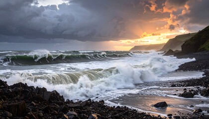 Dramatic sunset over a stormy ocean
