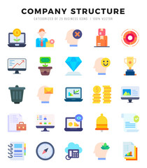 Set of 25 Company Structure Flat Icons Pack.