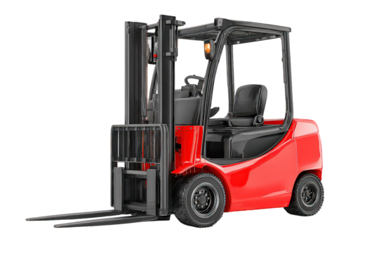 Red Forklift Truck Isolated On Black Background