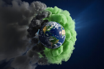 Earth in Green and Gray Smoke: A Concept of Pollution vs. Clean Energy and the Environment