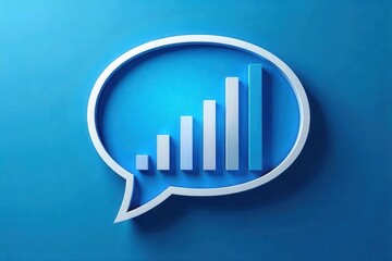 Abstract blue white speech bubble, bar graph inside Clean design , bar graph, visual data