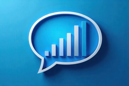 Abstract blue white speech bubble, bar graph inside Clean design , bar graph, visual data