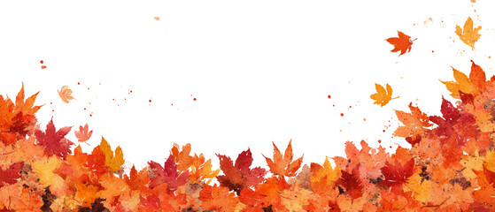 Obraz premium Watercolor illustration of autumnal foliage with a transparent isolated space, creating a seasonal