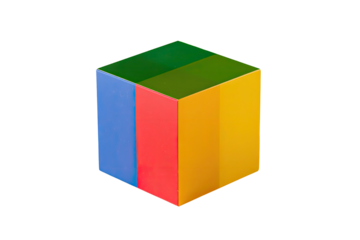 Vibrant cube, three-dimensional, with vertical stripes of bright colors