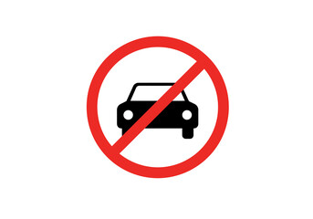 A red prohibition sign with a black car icon