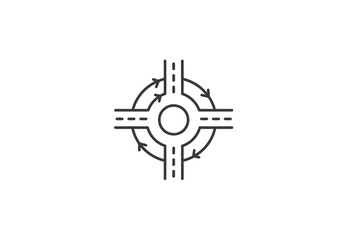 Obraz premium A roundabout intersection of roads with traffic flow indicated by arrows