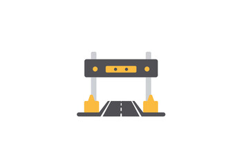 Fototapeta premium A stylized toll booth with a gray road central stripe and overhead panel with yellow accents