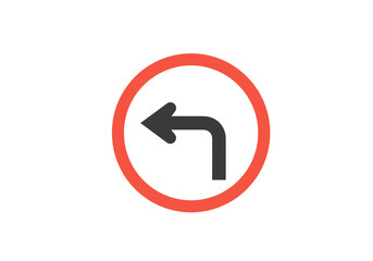 A traffic sign features a black arrow curving left within a red circle set against a white background
