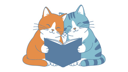 Reading Companions: Two adorable feline friends, a ginger and a blue tabby, share a moment of quiet contemplation while engrossed in a book, embodying the simple joys of companionship.