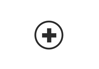 Black plus sign inside a black circle on a white background